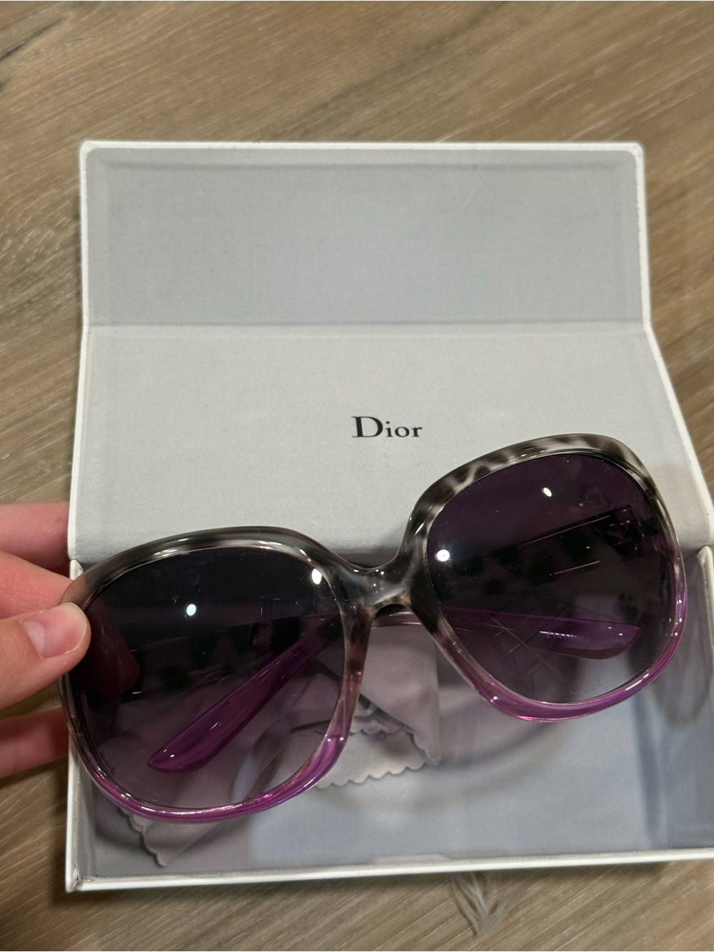 Vintage Dior Oversized Purple Gradient Sunglasses with Tortoiseshell Accents